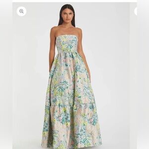 MAC DUGGAL
Multicolor Strapless Floral Brocade A-Line Gown